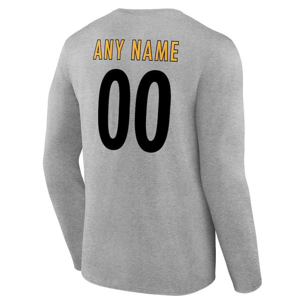 Pittsburgh Steelers Team Authentic Personalized Name & Number Long Sleeve T-Shirt - Gray for sale