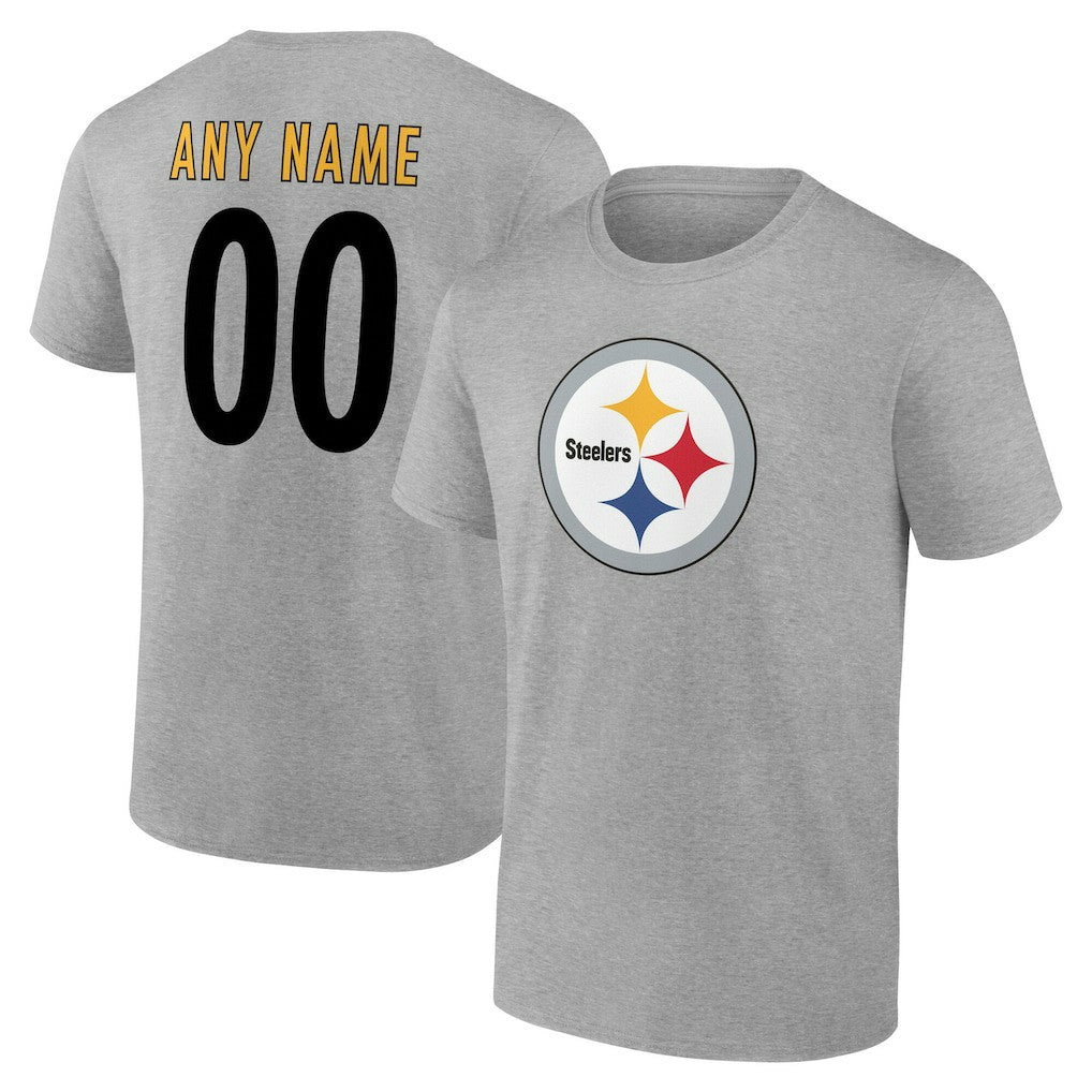Pittsburgh Steelers Team Authentic Personalized Name & Number T-Shirt - Gray cheap