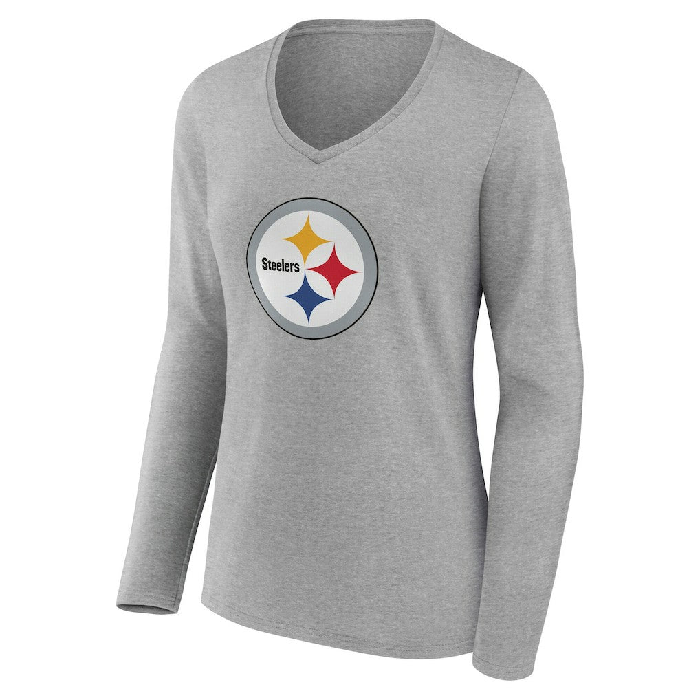 Pittsburgh Steelers Women's Team Authentic Personalized Name & Number Long Sleeve V-Neck T-Shirt - Gray outlet