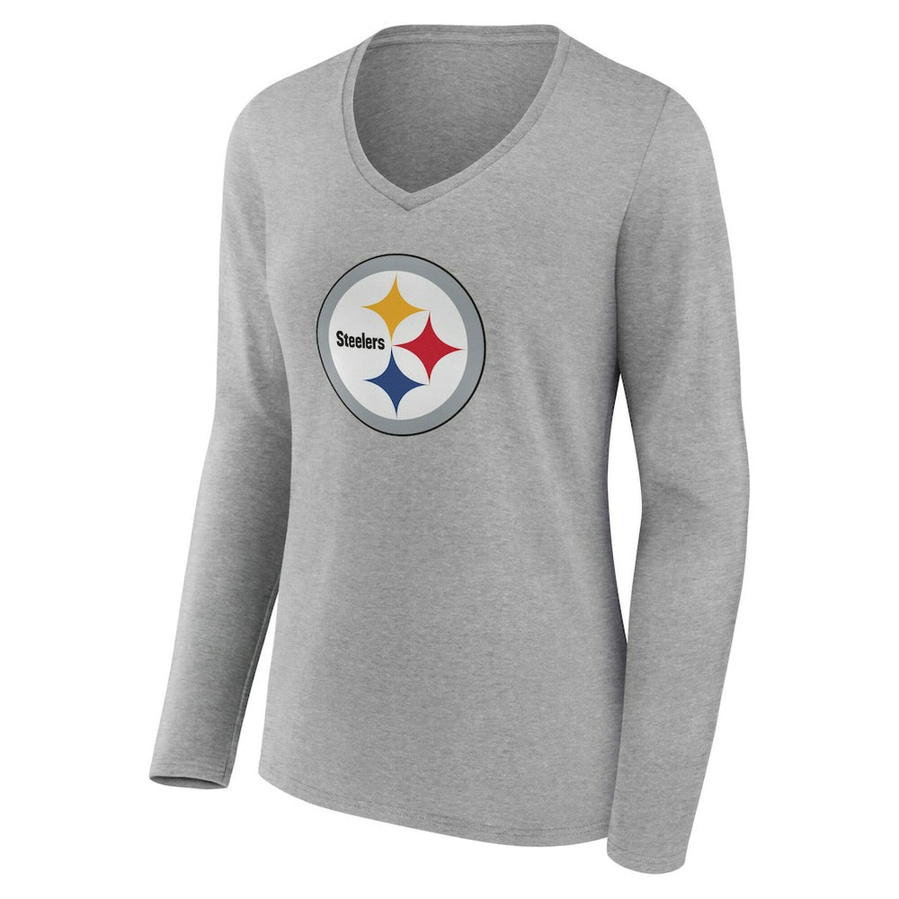 Pittsburgh Steelers Women's Team Authentic Personalized Name & Number Long Sleeve V-Neck T-Shirt - Gray outlet