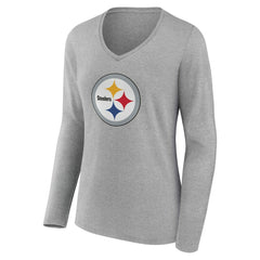 Pittsburgh Steelers Women's Team Authentic Personalized Name & Number Long Sleeve V-Neck T-Shirt - Gray outlet
