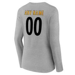 Pittsburgh Steelers Women's Team Authentic Personalized Name & Number Long Sleeve V-Neck T-Shirt - Gray outlet
