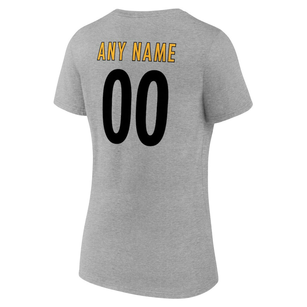 Pittsburgh Steelers Women's Team Authentic Personalized Name & Number V-Neck T-Shirt - Gray cheap