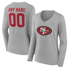 San Francisco 49ers Women's Team Authentic Personalized Name & Number Long Sleeve V-Neck T-Shirt - Gray outlet