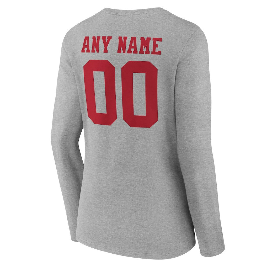 San Francisco 49ers Women's Team Authentic Personalized Name & Number Long Sleeve V-Neck T-Shirt - Gray outlet