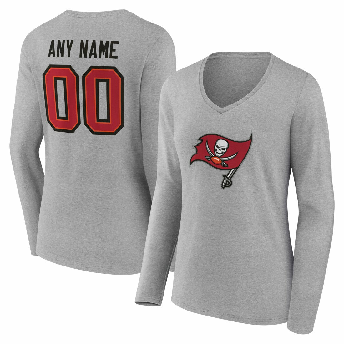 Tampa Bay Buccaneers Women's Team Authentic Personalized Name & Number Long Sleeve V-Neck T-Shirt - Gray on sale