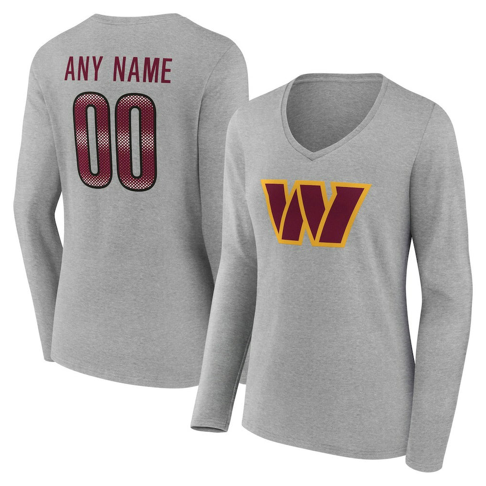 Washington Commanders Women's Team Authentic Personalized Name & Number Long Sleeve V-Neck T-Shirt - Gray discount