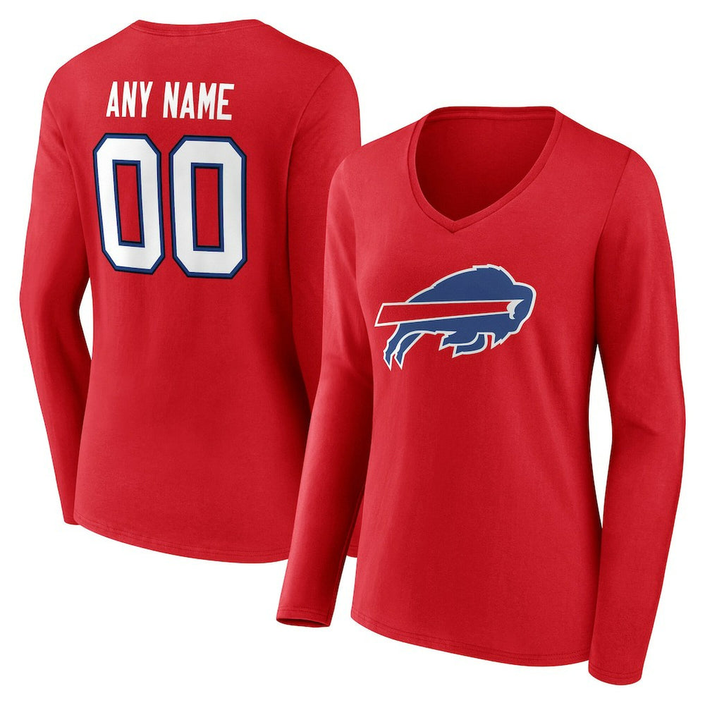 Buffalo Bills Women's Team Authentic Personalized Name & Number Long Sleeve V-Neck T-Shirt - Red cheap