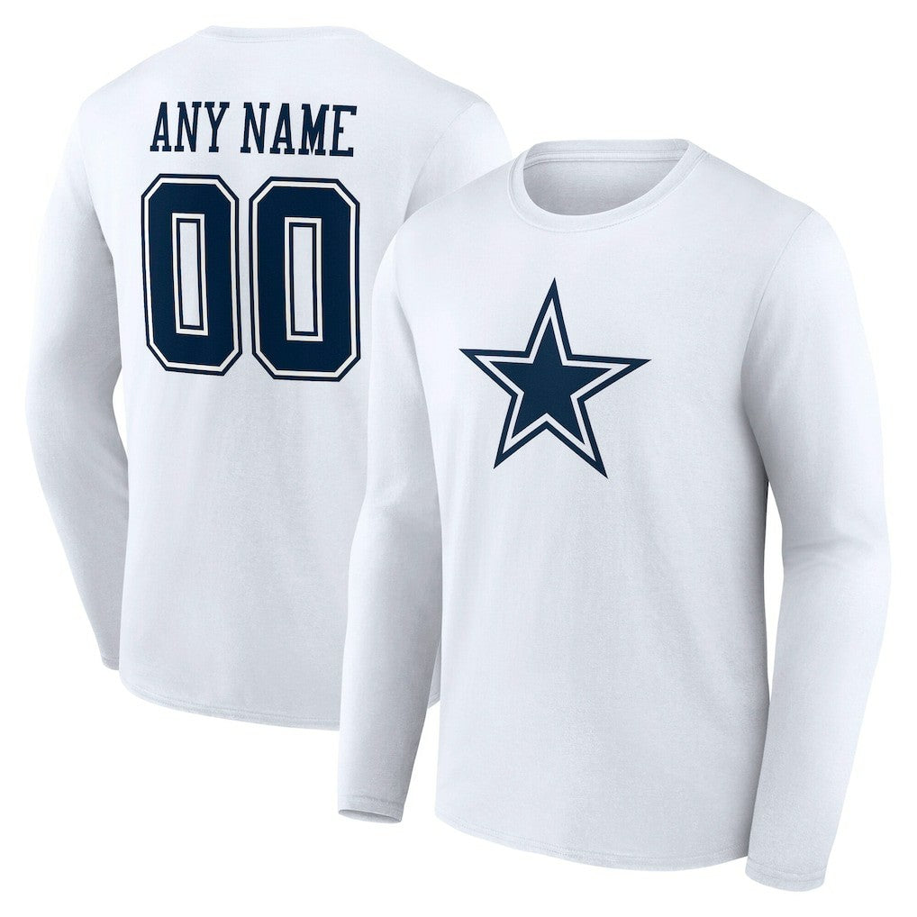Dallas Cowboys Team Authentic Personalized Name & Number Long Sleeve T-Shirt - White cheap