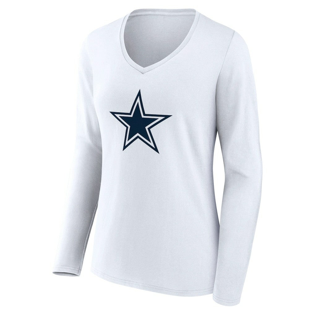 Dallas Cowboys Women's Team Authentic Personalized Name & Number Long Sleeve V-Neck T-Shirt - White discount