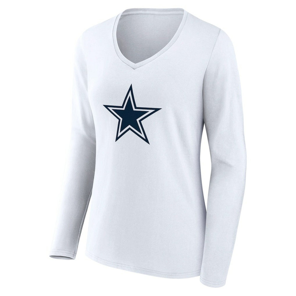 Dallas Cowboys Women's Team Authentic Personalized Name & Number Long Sleeve V-Neck T-Shirt - White discount