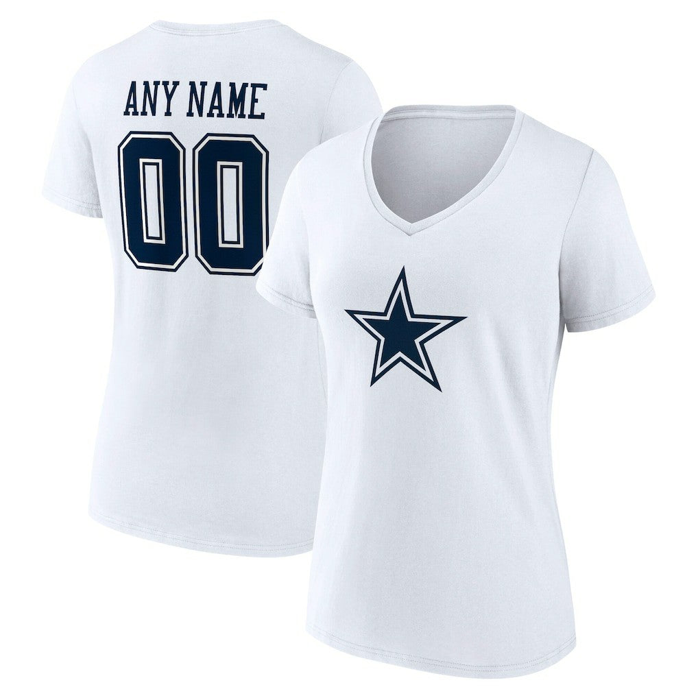 Dallas Cowboys Women's Team Authentic Personalized Name & Number V-Neck T-Shirt - White online