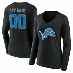 Detroit Lions Women's Team Authentic Personalized Name & Number Long Sleeve V-Neck T-Shirt - Black cheap