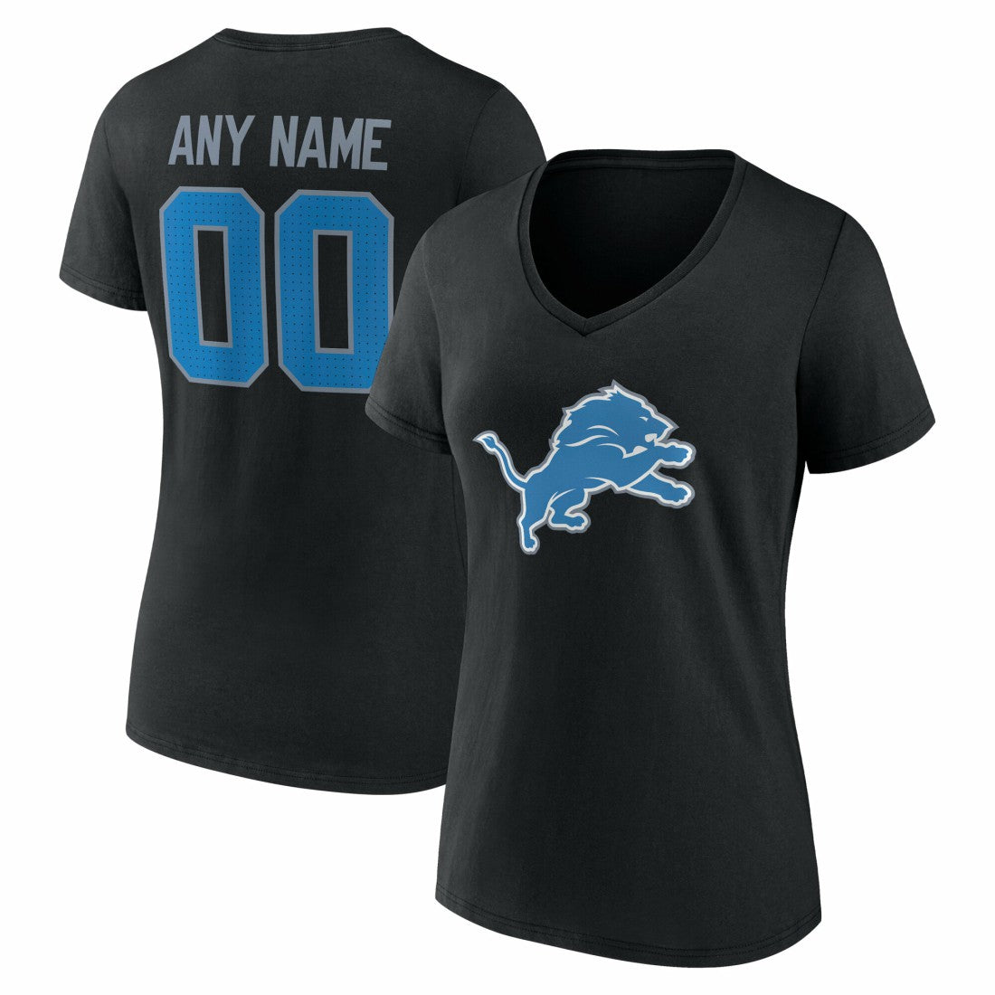 Detroit Lions Women's Team Authentic Personalized Name & Number V-Neck T-Shirt - Black cheap