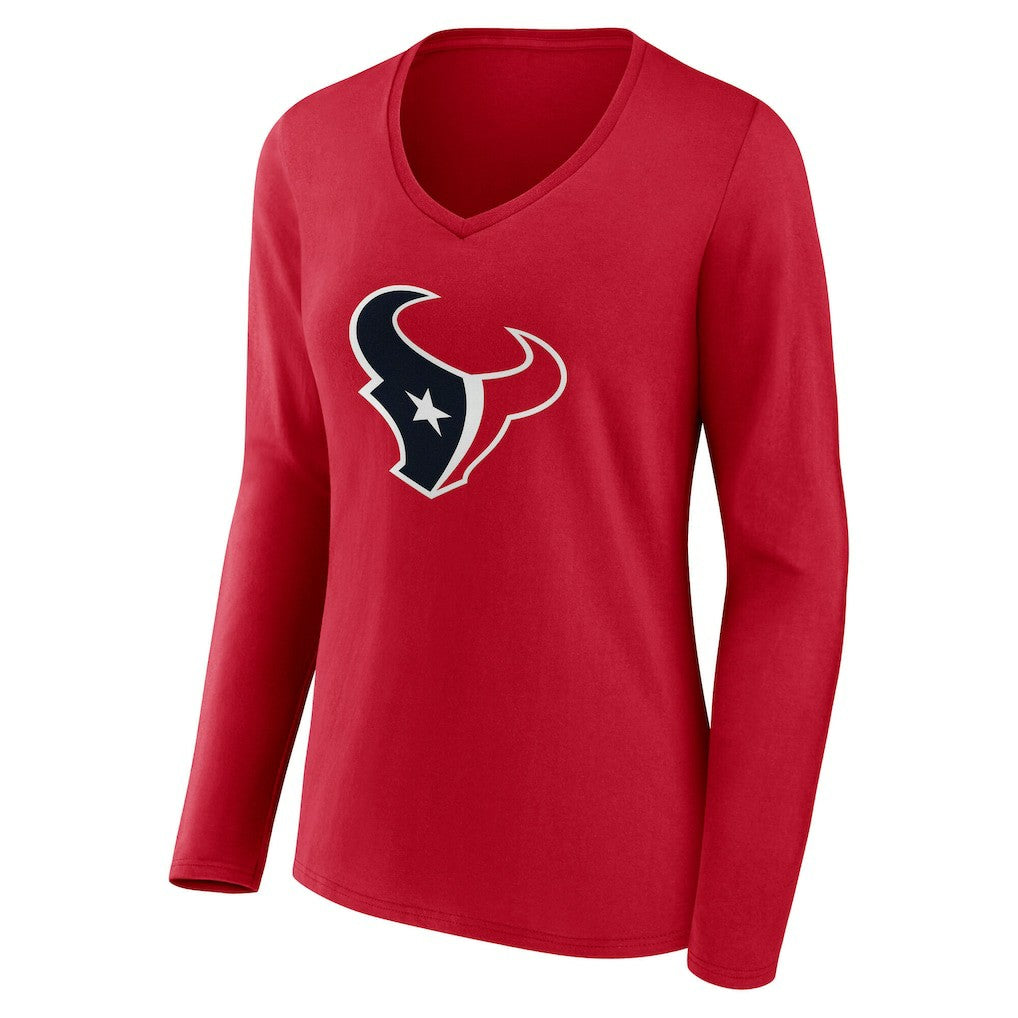 Houston Texans Women's Team Authentic Personalized Name & Number Long Sleeve V-Neck T-Shirt - Red discount