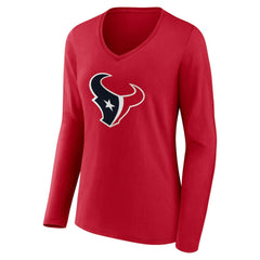 Houston Texans Women's Team Authentic Personalized Name & Number Long Sleeve V-Neck T-Shirt - Red discount