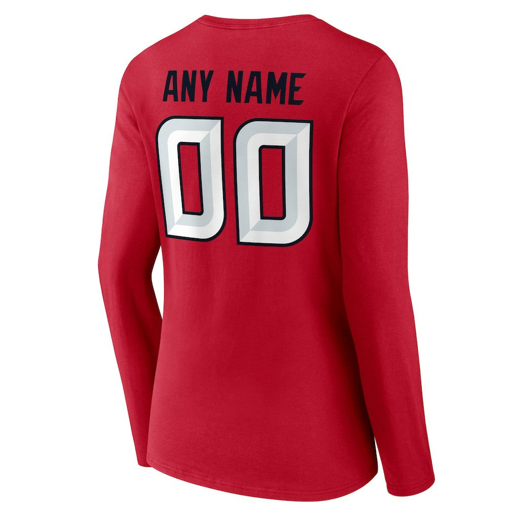 Houston Texans Women's Team Authentic Personalized Name & Number Long Sleeve V-Neck T-Shirt - Red discount