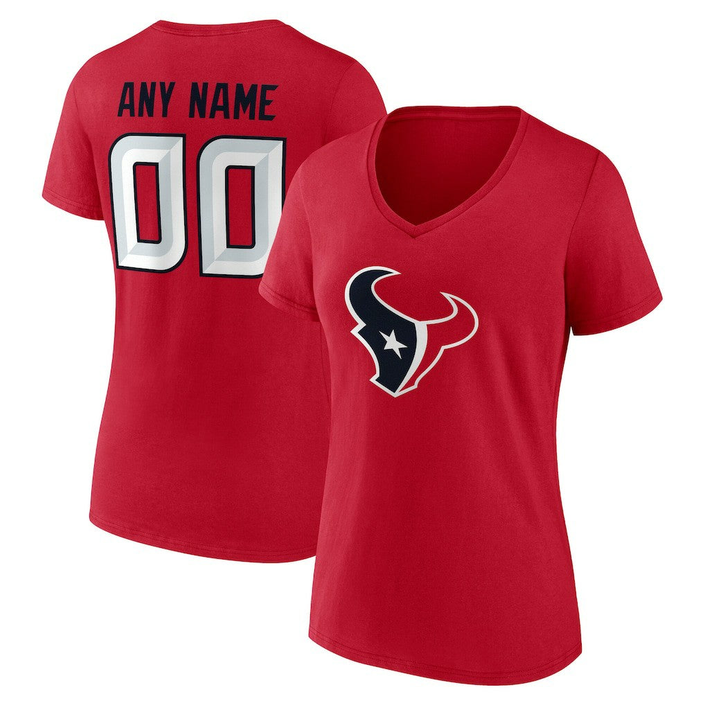 Houston Texans Women's Team Authentic Personalized Name & Number V-Neck T-Shirt - Red on sale