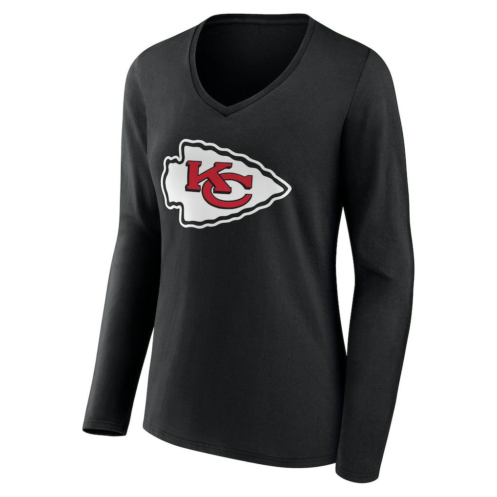 Kansas City Chiefs Women's Team Authentic Personalized Name & Number Long Sleeve V-Neck T-Shirt - Black for sale