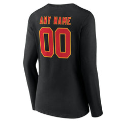 Kansas City Chiefs Women's Team Authentic Personalized Name & Number Long Sleeve V-Neck T-Shirt - Black for sale