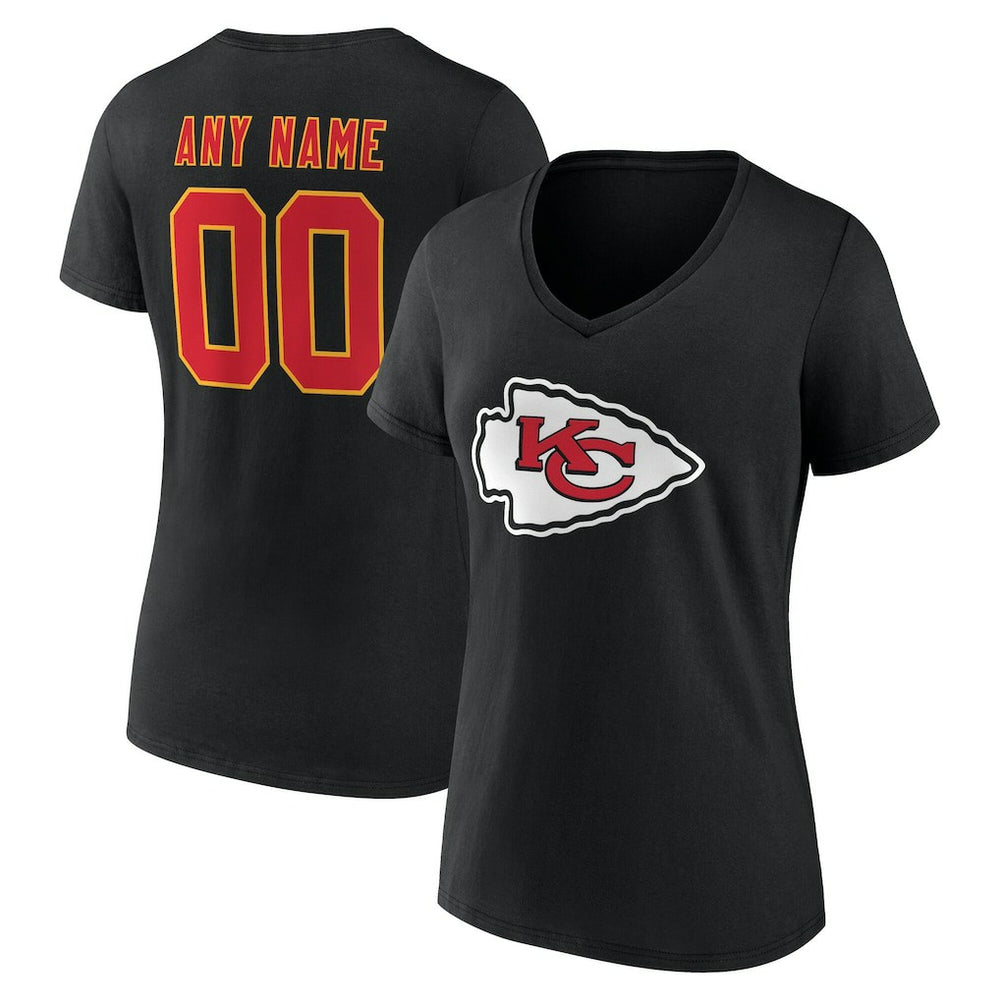 Kansas City Chiefs Women's Team Authentic Personalized Name & Number V-Neck T-Shirt - Black for sale