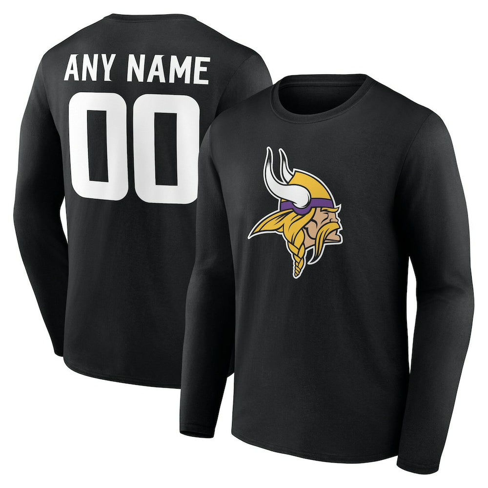 Minnesota Vikings Team Authentic Personalized Name & Number Long Sleeve T-Shirt - Black outlet
