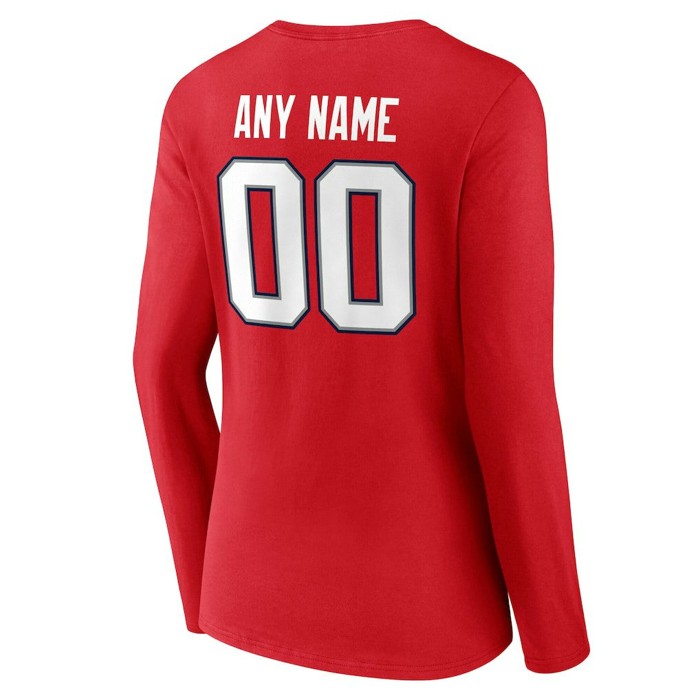 New England Patriots Women's Team Authentic Personalized Name & Number Long Sleeve V-Neck T-Shirt - Red discount