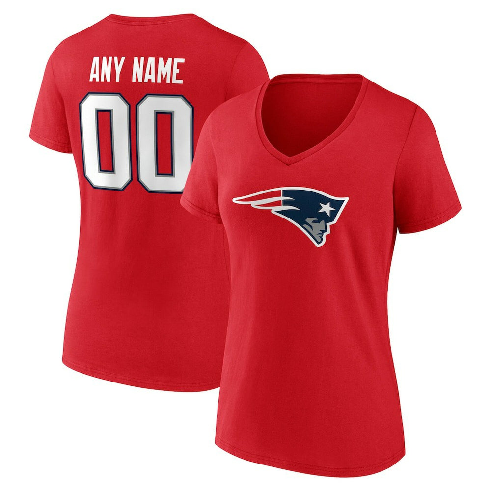 New England Patriots Women's Team Authentic Personalized Name & Number V-Neck T-Shirt - Red discount