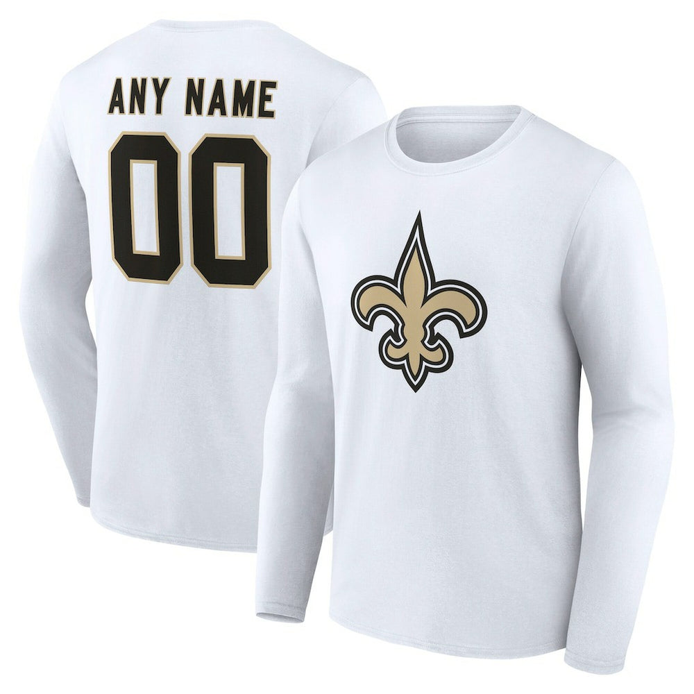 New Orleans Saints Team Authentic Personalized Name & Number Long Sleeve T-Shirt - White sale