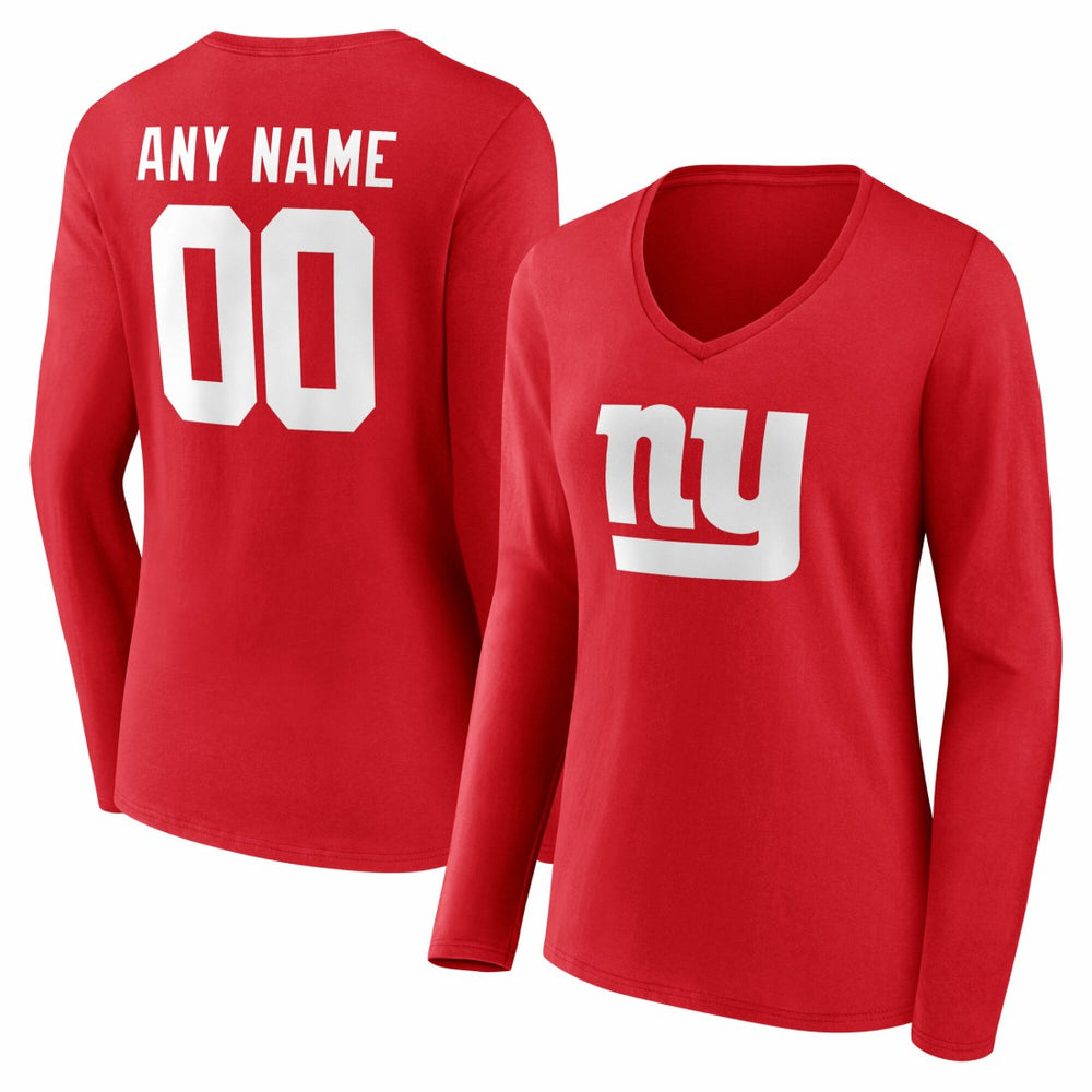 New York Giants Women's Team Authentic Personalized Name & Number Long Sleeve V-Neck T-Shirt - Red for sale