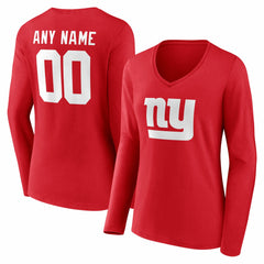 New York Giants Women's Team Authentic Personalized Name & Number Long Sleeve V-Neck T-Shirt - Red for sale