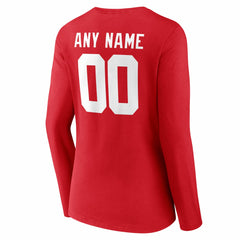 New York Giants Women's Team Authentic Personalized Name & Number Long Sleeve V-Neck T-Shirt - Red for sale