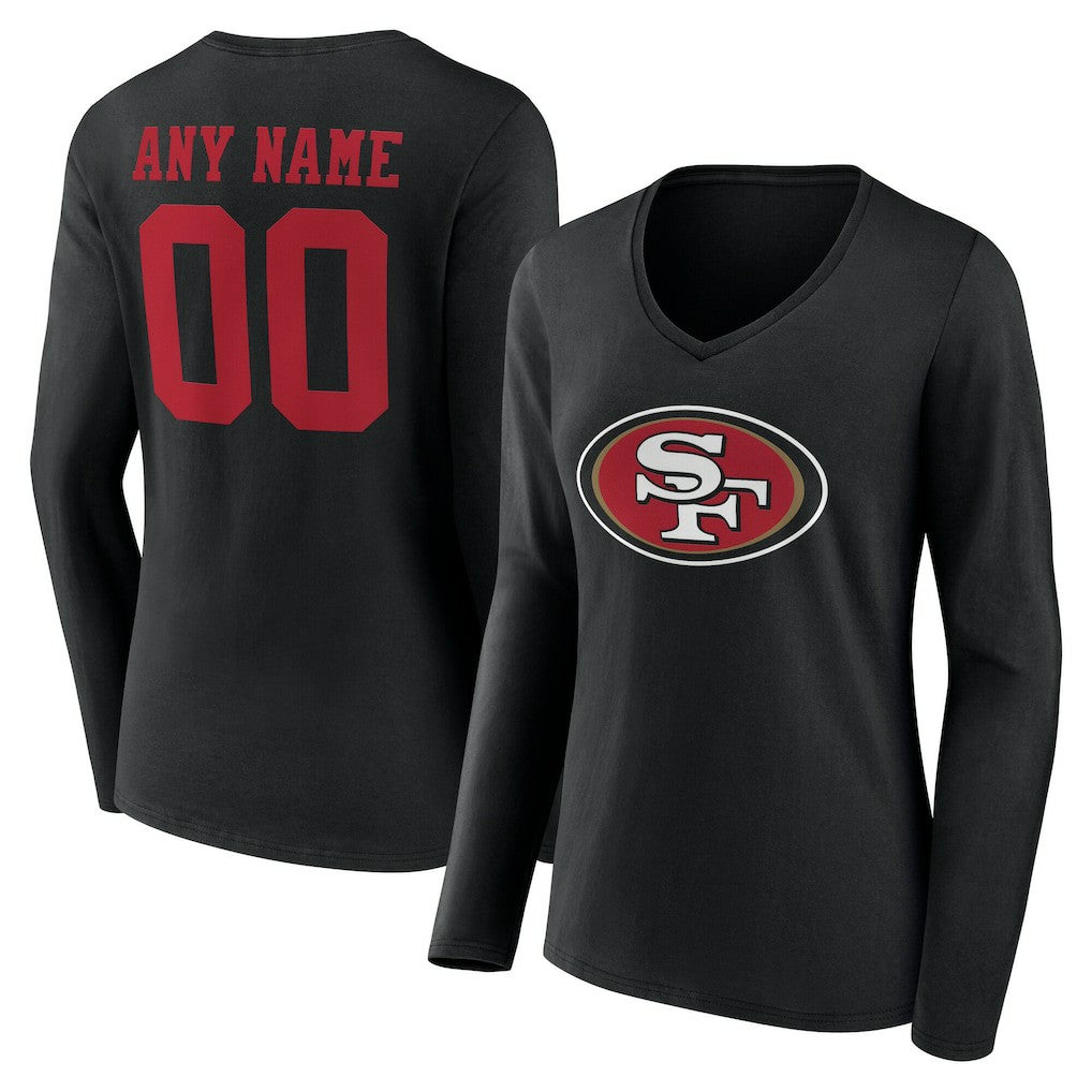 San Francisco 49ers Women's Team Authentic Personalized Name & Number Long Sleeve V-Neck T-Shirt - Black online