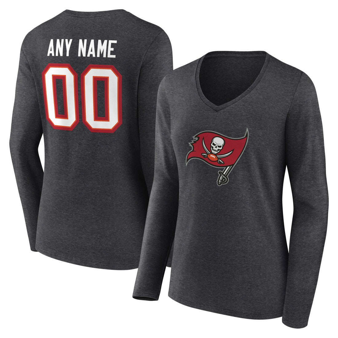 Tampa Bay Buccaneers Women's Team Authentic Personalized Name & Number Long Sleeve V-Neck T-Shirt - Charcoal for sale