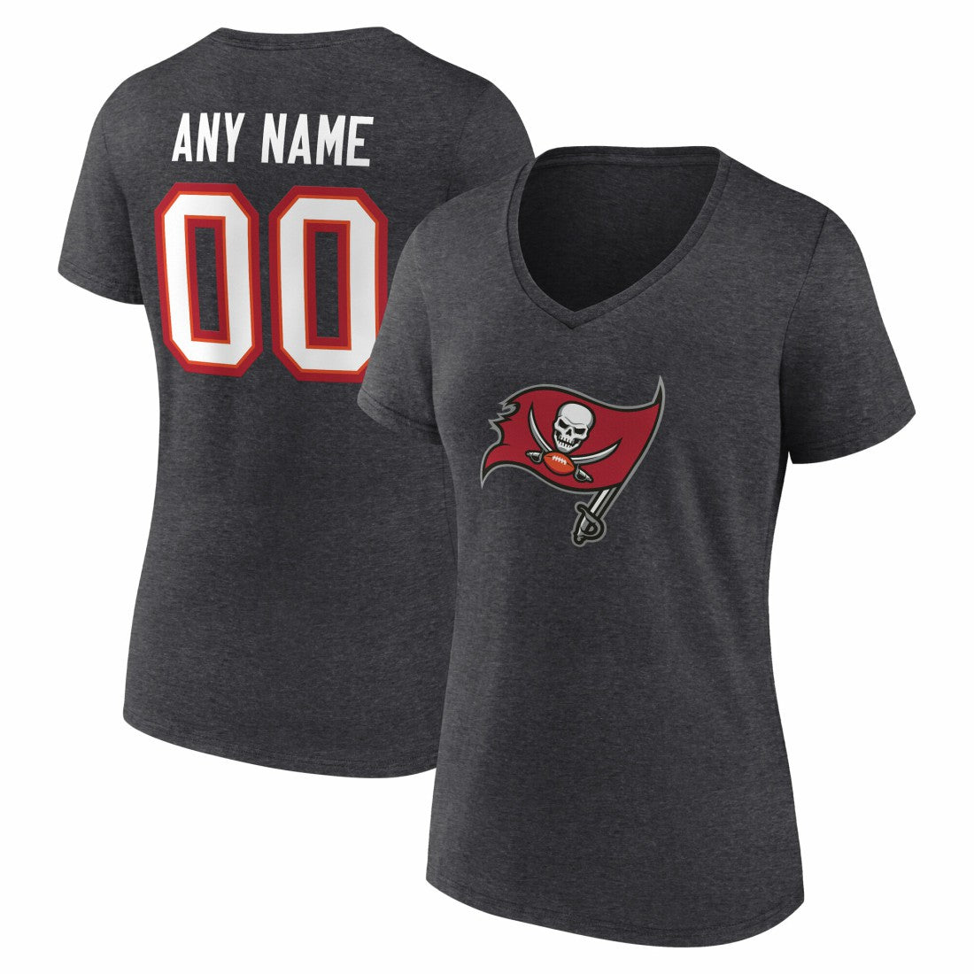 Tampa Bay Buccaneers Women's Team Authentic Personalized Name & Number V-Neck T-Shirt - Charcoal on sale