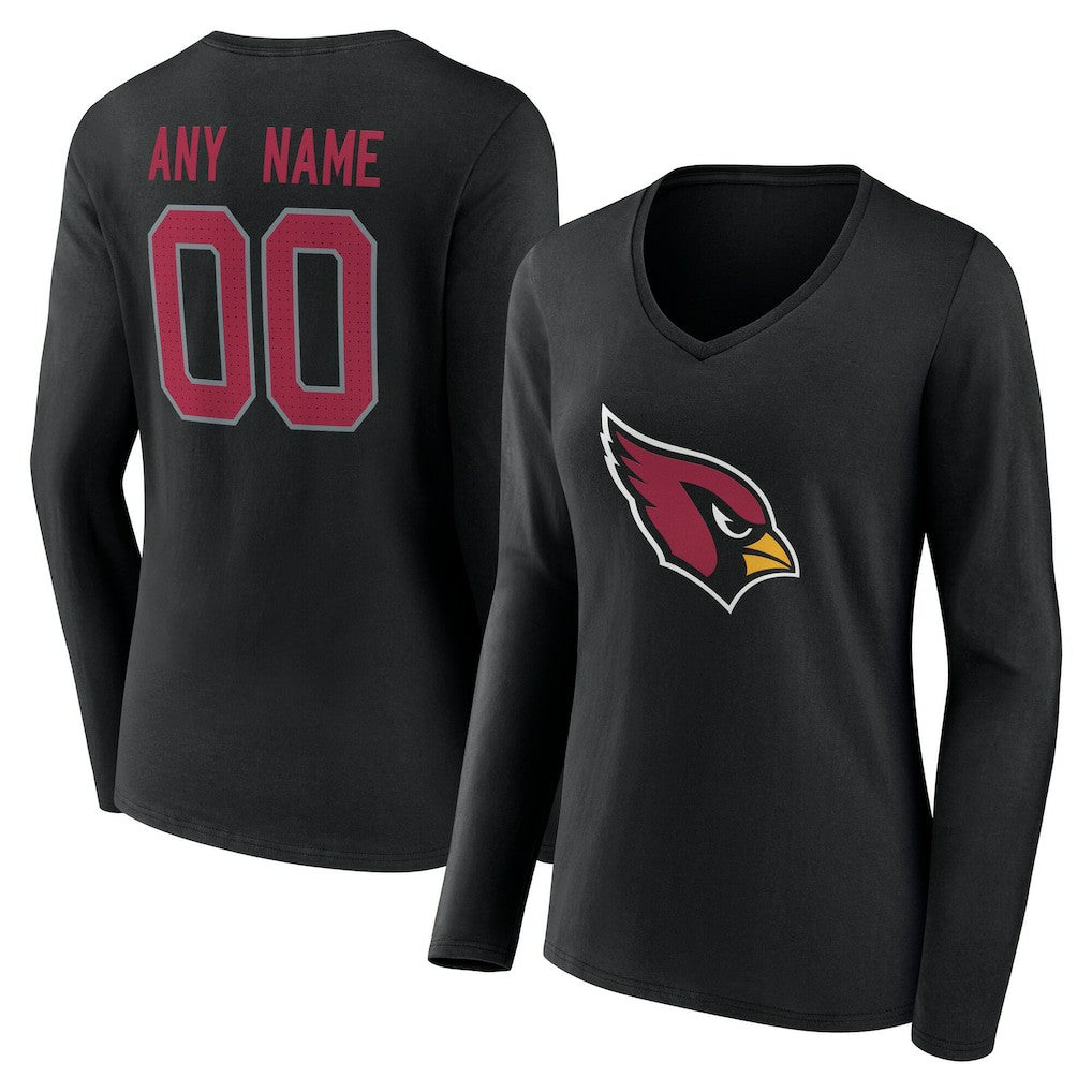 Arizona Cardinals Women's Team Authentic Personalized Name & Number Long Sleeve V-Neck T-Shirt - Black cheap