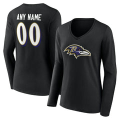 Baltimore Ravens Women's Team Authentic Personalized Name & Number Long Sleeve V-Neck T-Shirt - Black on sale
