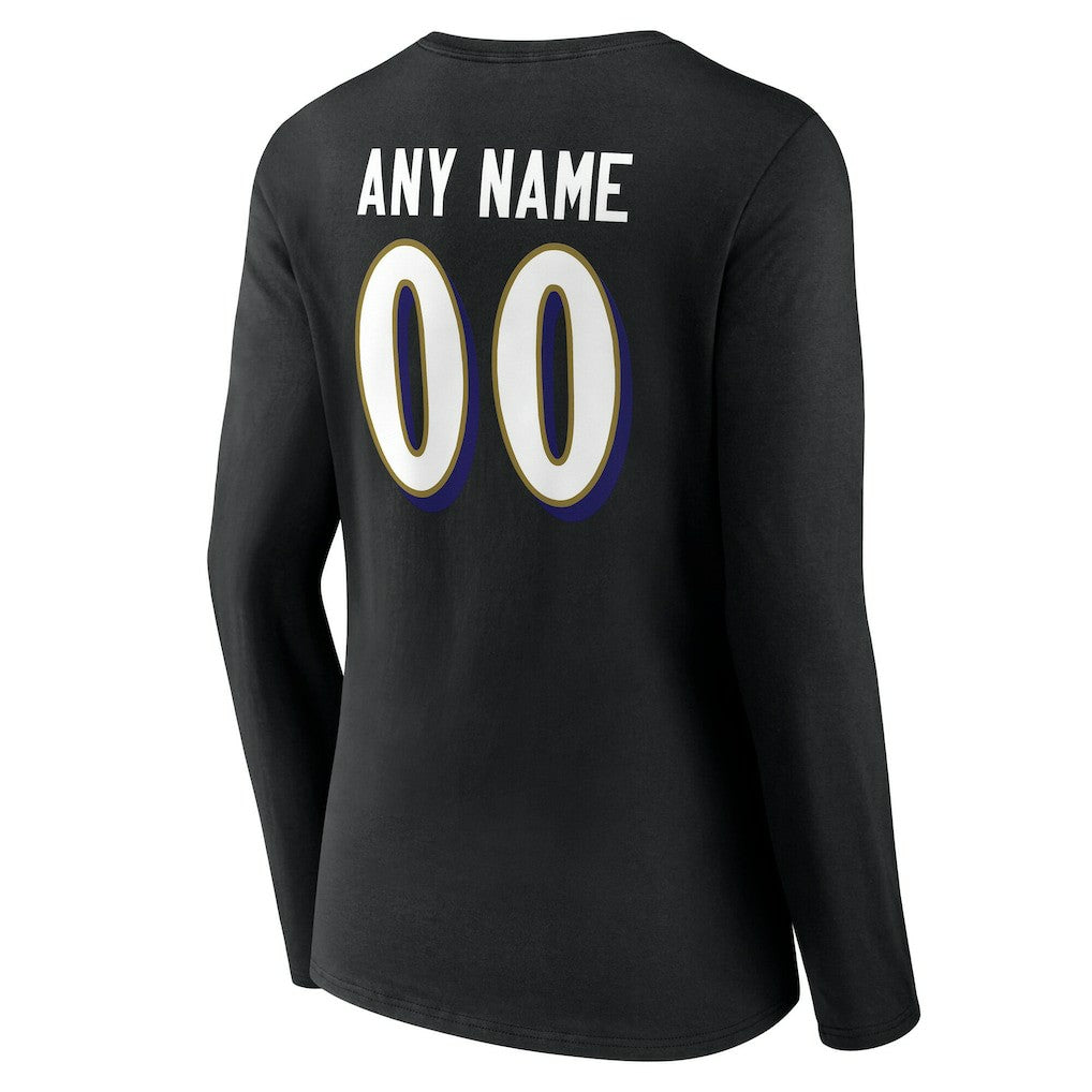 Baltimore Ravens Women's Team Authentic Personalized Name & Number Long Sleeve V-Neck T-Shirt - Black on sale