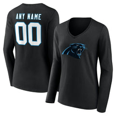 Carolina Panthers Women's Team Authentic Personalized Name & Number Long Sleeve V-Neck T-Shirt - Black on sale