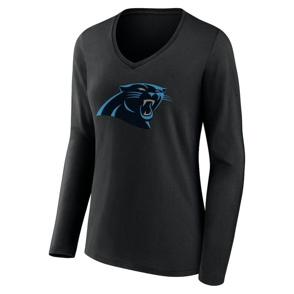 Carolina Panthers Women's Team Authentic Personalized Name & Number Long Sleeve V-Neck T-Shirt - Black on sale