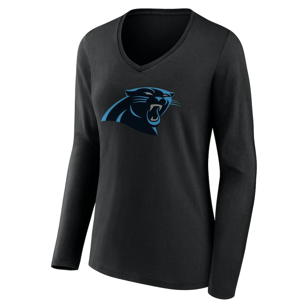 Carolina Panthers Women's Team Authentic Personalized Name & Number Long Sleeve V-Neck T-Shirt - Black on sale