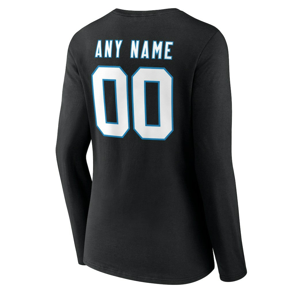 Carolina Panthers Women's Team Authentic Personalized Name & Number Long Sleeve V-Neck T-Shirt - Black on sale