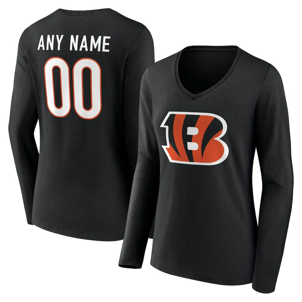 Cincinnati Bengals Women's Team Authentic Personalized Name & Number Long Sleeve V-Neck T-Shirt - Black sale