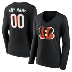 Cincinnati Bengals Women's Team Authentic Personalized Name & Number Long Sleeve V-Neck T-Shirt - Black sale