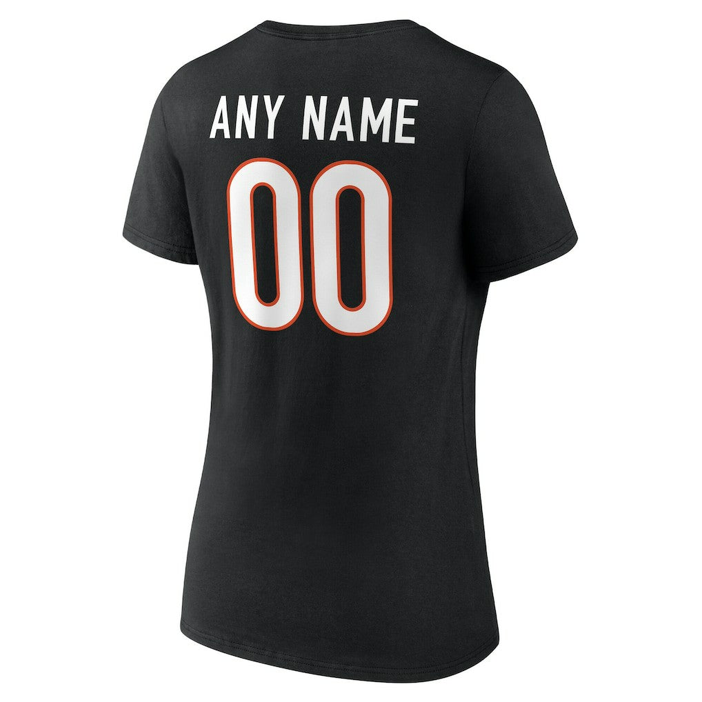 Cincinnati Bengals Women's Team Authentic Personalized Name & Number V-Neck T-Shirt - Black for sale