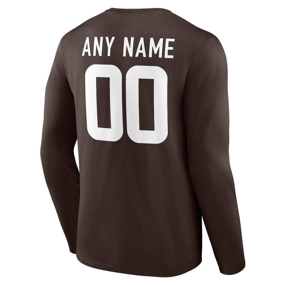 Cleveland Browns Team Authentic Personalized Name & Number Long Sleeve T-Shirt - Brown discount
