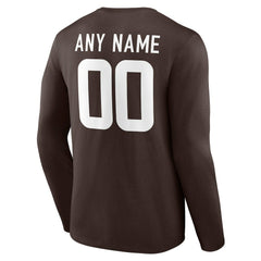 Cleveland Browns Team Authentic Personalized Name & Number Long Sleeve T-Shirt - Brown discount