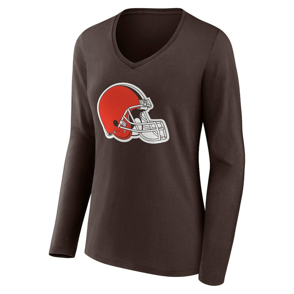 Cleveland Browns Women's Team Authentic Personalized Name & Number Long Sleeve V-Neck T-Shirt - Brown discount