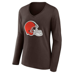 Cleveland Browns Women's Team Authentic Personalized Name & Number Long Sleeve V-Neck T-Shirt - Brown discount