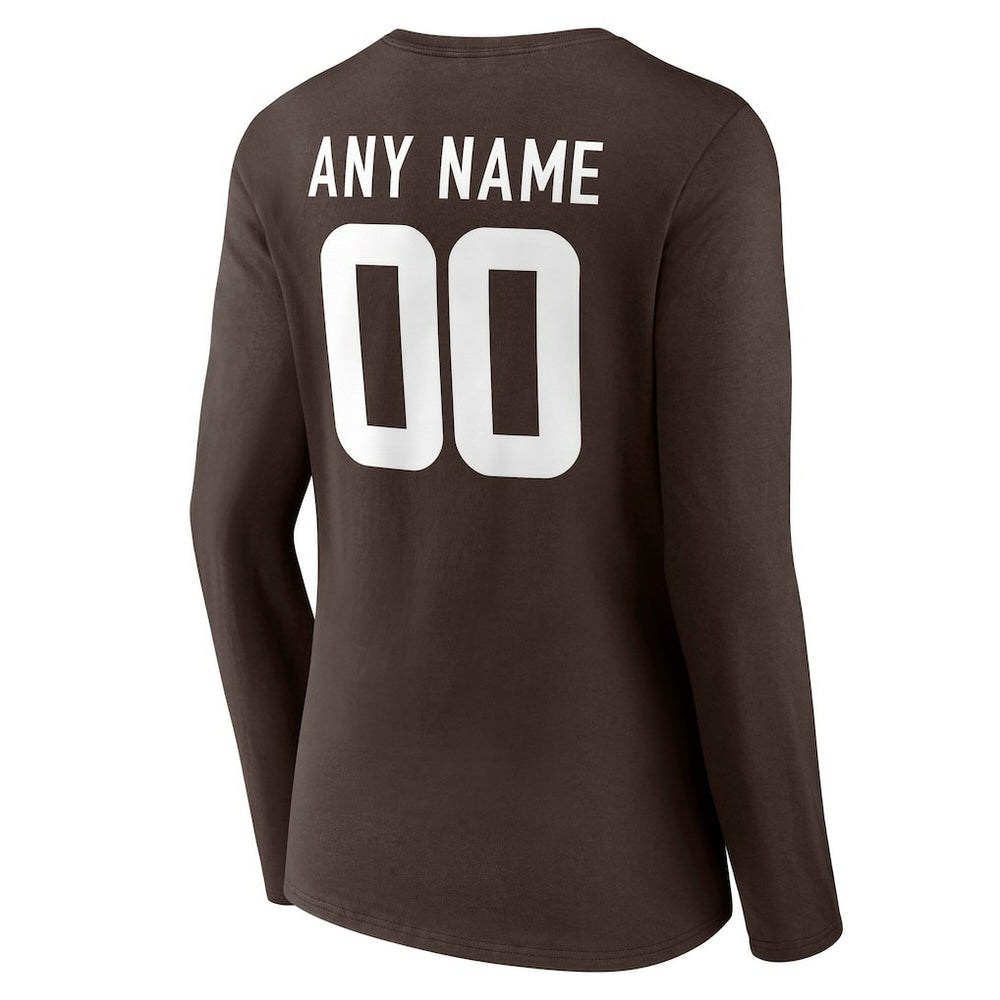 Cleveland Browns Women's Team Authentic Personalized Name & Number Long Sleeve V-Neck T-Shirt - Brown discount